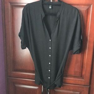 Black button up tie top